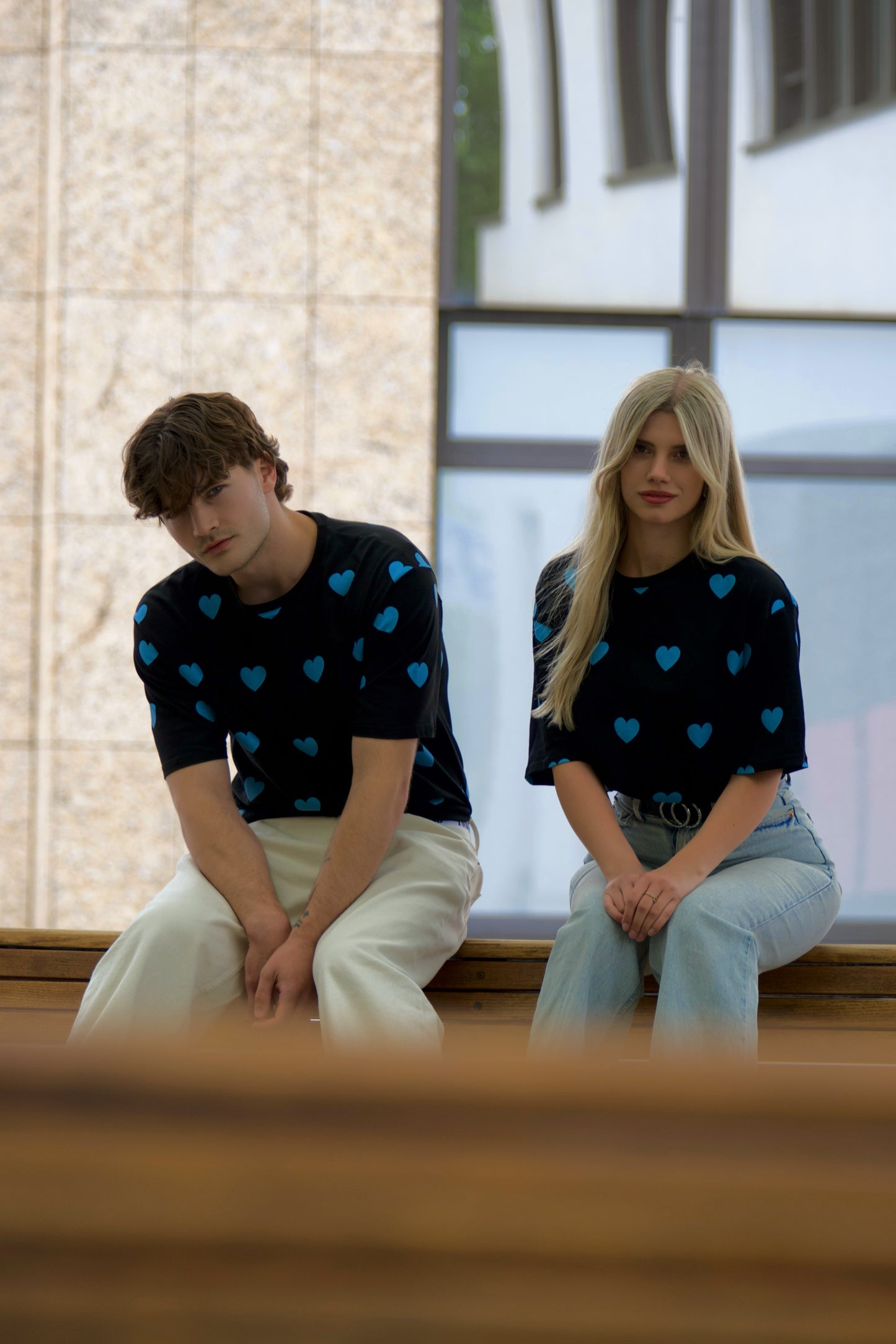 BYOH x JAHLY | Herz T-Shirt Blau-Schwarz OVERSIZED