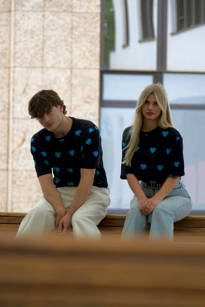 BYOH x JAHLY | Herz T-Shirt Blau-Schwarz OVERSIZED