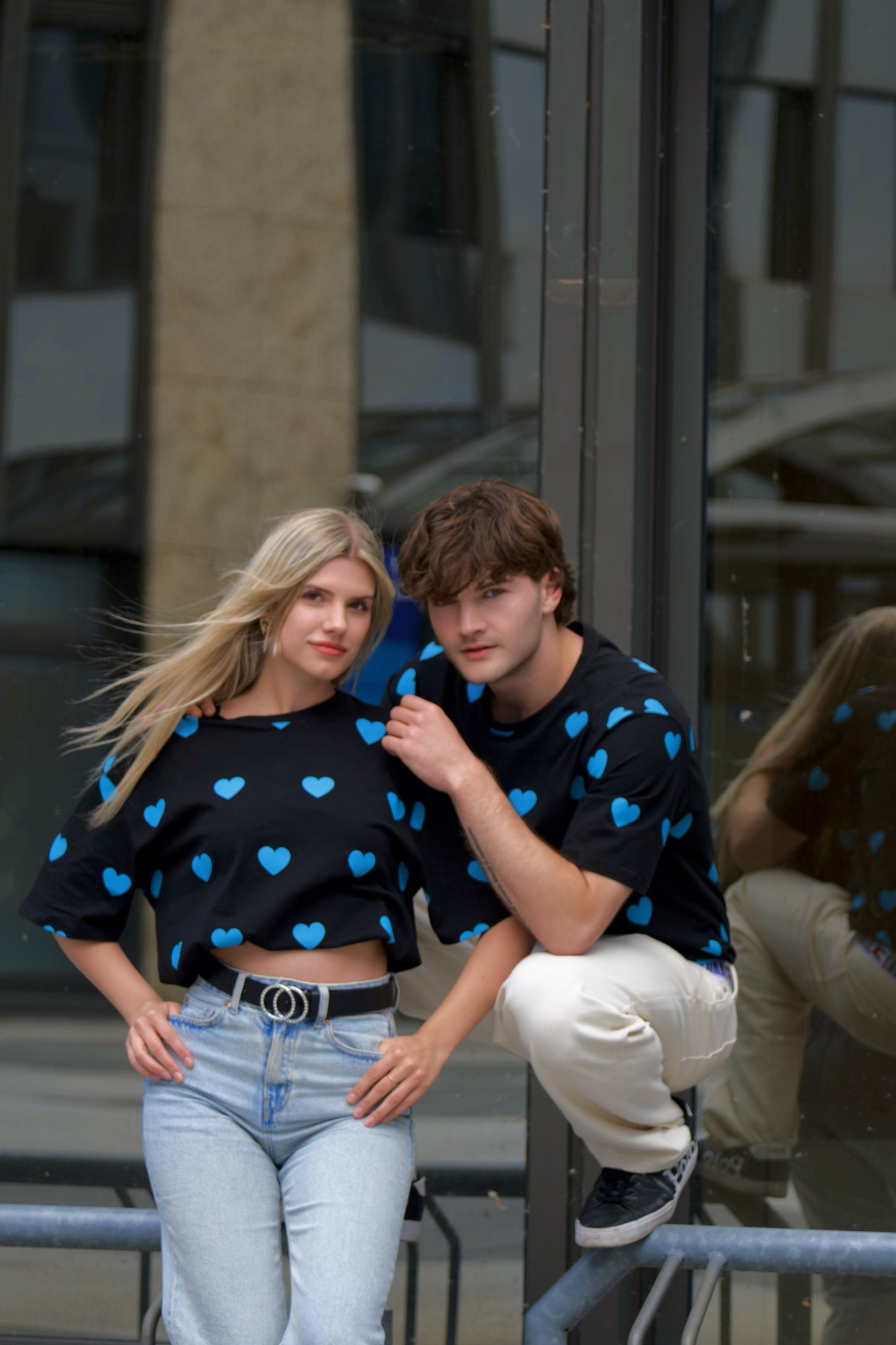 BYOH x JAHLY | Herz T-Shirt Blau-Schwarz OVERSIZED